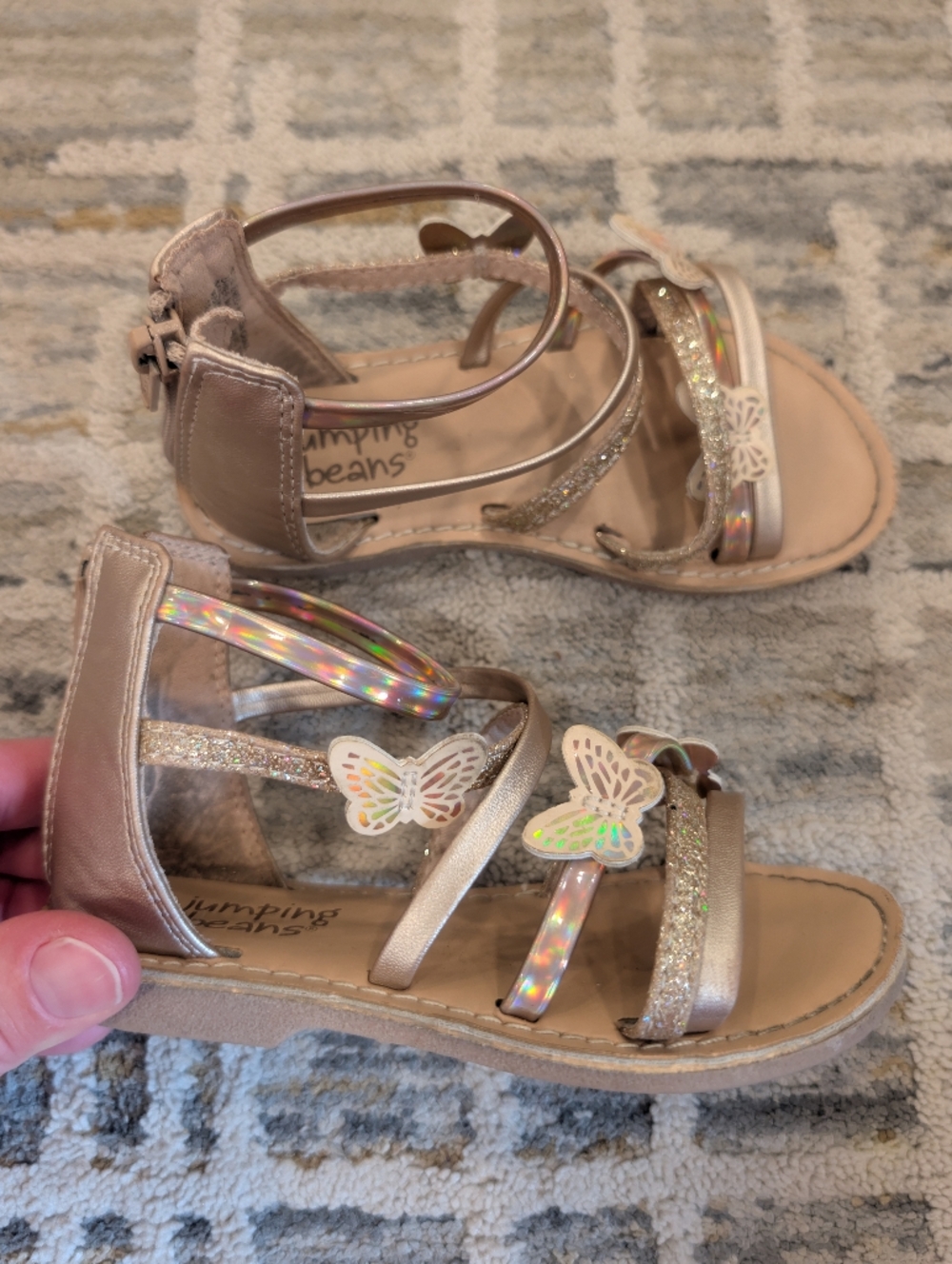 JUMPING BEANS Girls' Rose Gold Iridescent Butterfly Sandals Size 8